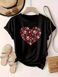 Cotton Shirts For Women Heart Made With Various Red And Pink Blossoms Flower, Womens Shirts, Women's Short Sleeve T Shirts