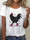 Graphic Shirts For Women Black Furry Rooster Wearing Pink High Heels With Sparkling Stars Rooster, 100 Cotton T Shirts For Women, Womens Tees