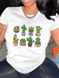 Blue Shirt Women Cute Succulent Plants Cartoon Style With Variety Of Pot Plants, 100 Cotton T Shirts For Women, Womens Tees