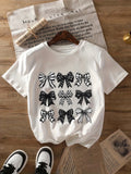 Graphic Shirts For Women Black White Various Patterned Ribbon Bows, Womens Graphic T Shirts, Grey T Shirt Womens