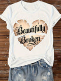 Blue Shirt Women Beautifully Broken Elegant Script With Distressed Heart Shape Shirt, Women T Shirt, Grey T Shirt Womens