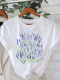 Green Shirt Womens Delicate Purple Lavender Blooming Amidst Greenery White T Shirt, Pink Shirt Womens, Grey T Shirt Womens