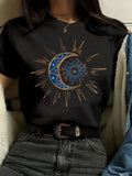 Cute T Shirts For Women Celestial Moon With Golden Rays Surrounding A Mystical Sun, Womens Night Shirts, Red T Shirt Women