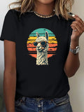 Womens White Tee Cool Llama Wearing Sunglasses With Vintage Striped Sunset Background Llama, 100 Cotton T Shirts For Women, Cotton T Shirts For Women