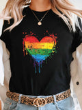 Womens Shirts Rainbow Colored Paint Splattered Heart, Cute Graphic Tees For Women, Basic Tees Women