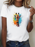 Funny Shirts For Women Colorful Artistic Paint Splashes Presenting Graceful Giraffe, Womens Night Shirts, Womens Shirts