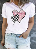 Graphic Tees Women Pink And Black Patterned Hearts Design On White Tshirt, Cute T Shirts For Women, Blue Shirt Women