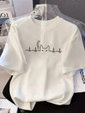 Shirt For Women Heartbeat Line Featuring Rabbit Silhouette White T Shirt, Vintage Shirts Women, Funny Shirts For Women