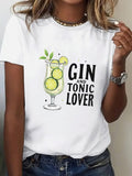 Womens Graphic Tees Vintage Gin And Tonic Lover Refreshing Citrus With Lime Slices In Glass, 100 Cotton T Shirts For Women, Womens Night Shirts