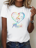 Green Shirt Womens Music Colorful Notes Heart Shape T Shirt, 100 Cotton T Shirts For Women, Women's Short Sleeve T Shirts