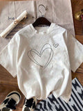 Womens Tees Playful Sketchy Double Heart Doodle On Simple White Tshirt, Vintage Shirts Women, Women T Shirt