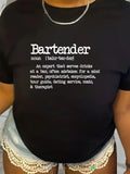Grey T Shirt Womens Bartender Definition Text On Soft Comfortable Black Tshirt, Women Tshirts, Womens Graphic Tees Vintage
