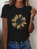 Cotton T Shirts For Women Black Tee Featuring Detailed Rustic Sunflower Graphic, Womens White Tee, Women T Shirt