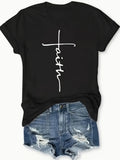 Shirt For Women Faith Simple Elegant White Cross Symbol On Black Tshirt, Vintage T Shirts Women, Funny T Shirts For Women