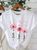 Graphic Shirts For Women Faith Hope Love Pink Blooming Flowers With Delicate Falling Petals T Shirt, Cute T Shirts For Women, Womens Graphic Tees Vintage