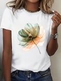 Basic Tees Women Delicate Artistic Transparent Green Orange Flower, Womens Shirts, Red T Shirt Women