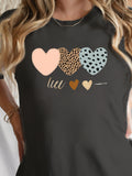 Womens Graphic Tees Vintage Cute Stylish Pattern With Leopard And Polka Dot Hearts, Graphic Shirts For Women, Pink Shirt Womens
