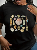 Cotton Shirts For Women Assorted Seashells With Delicate Natural Textures On Black Tshirt, Blue Shirt Women, Green Shirt Womens