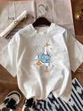 100 Cotton T Shirts For Women Playful Cartoon Duck Waddling With Stars Around White Shirt, Green Shirt Womens, Black T Shirt Women