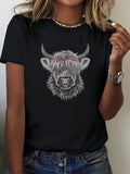 Cotton Shirts For Women Black Soft Fur Highland Bull With Red Headband, Graphic Shirts For Women, Womens Graphic Tees Vintage