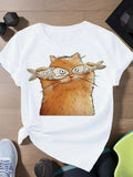 Graphic Tshirts Women Playful Cat Holding Two Fish With Funny Wide Eyes Cat, Cotton T Shirts For Women, 100 Cotton T Shirts For Women