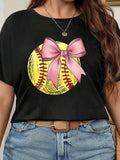 Cotton Shirts For Women Soft Pink Bow Tied Around Bright Yellow Softball, Womens Graphic T Shirts, Pink Shirt Womens