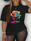 Womens Graphic Tshirts Colorful Melting Paint Dripping Rose, Country Shirts Womens, Womens T Shirts