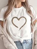 Womens T Shirts Leopard Print Pattern Forming A Stylish Heart Shape, Graphic Tshirts Women, Cute Graphic Tees For Women