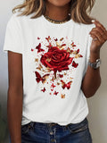 Cute Graphic Tees For Women Rich Red Rose Surrounded By Delicate Flying Butterflies, Women T Shirt, Womens Night Shirts