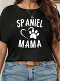Graphic Shirts For Women Spaniel Mama Paw Print Heart With Playful Loving Spirit Shirt, Womens White Tee, Womens Night Shirts