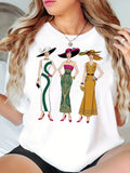 Womens Graphic Tshirts Elegant Women Wearing Stylish Hats And Dresses Woman, Women Tshirts, Red T Shirt Women