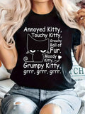 Womens White Tee Annoyed Moody Grumpy Black Cat With Text On Shirt Kitty, Graphic Tshirts Women, Black T Shirt Women