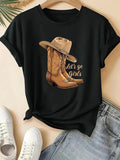 Womens Graphic Tees Vintage Lets Go Girls Cowboy Boots With Detailed Leather And Stylish Hat, Vintage Shirts Women, Women's Short Sleeve T Shirts