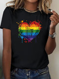 Funny Shirts For Women Colorful Grunge Rainbow Heart With Paint Splatter And Music Notes Heart, Grey T Shirt Womens, Womens Tees