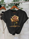 Womens Grinch Shirt Golden Dripping Rose With Abstract Melting Effect Flower, Women's Short Sleeve T Shirts, Women T Shirt