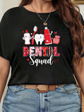 Graphic Shirts For Women Toothbrush Toothpaste And Dental Care Characters With Red Letters Dental Squad T Shirt, Women T Shirt, White Cotton Shirt Women