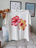 Womens Grinch Shirt Large Vibrant Tropical Flowers On White Cotton T Shirt, Pink Shirt Womens, Womens Graphic T Shirts