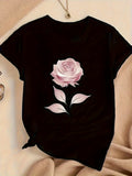 Graphic Shirts For Women Delicate Pale Pink Rose With Soft Leaves On Smooth Fabric T Shirt, Womens Graphic Tshirts, Womens Tees