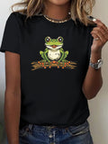 Pink Shirt Womens Colorful Cartoon Frog Sitting On Branch Frog, Country Shirts Womens, Womens Graphic Tees Vintage