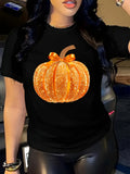 Graphic Tees Women Glittering Orange Pumpkin With Realistic Texture And Autumn Vibe Pumpkin, Pink Shirt Womens, Womens White Tee
