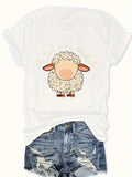 Funny T Shirts For Women Cute Cartoon Sheep With Fluffy Wool And Friendly Expression, White Cotton Shirt Women, Vintage T Shirts Women