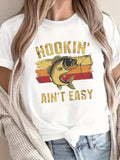 Graphic Shirts For Women Hookin Aint Easy Vintage Style Fish Graphic Tshirt, Cotton Shirts For Women, Green Shirt Womens