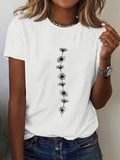 Graphic Shirts For Women Vertical Delicate Blooming Flowers With Natural Artistic Line Floral Design, 100 Cotton T Shirts For Women, Grey T Shirt Womens