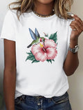 Womens Grinch Shirt Colorful Hummingbird Hovering Near Large Pink Flower On White Cotton T Shirt, Cotton Shirts For Women, 100 Cotton T Shirts For Women