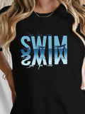 Womens Shirts Swim Blue Reflective Water Splash On Black Tshirt, Women Tshirts, Womens White Tee