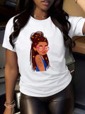 Blue Shirt Women Stylish Afro Woman Wearing Pink Glasses With Detailed Hair Design T Shirt, Womens Shirts, Cotton Shirts For Women