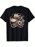 Womens Graphic Tees Vintage Vintage Cowboy Hat Among Rustic Flowers And Twisted Rope Hat, Vintage T Shirts Women, Green Shirt Womens