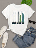 Womens Graphic Tees Vintage Sporty Arrangement Of Colorful Golf Clubs Graphic, Funny Shirts For Women, Women's Short Sleeve T Shirts