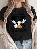 Womens T Shirts There Is Some Horrors In This House White Ghosts Surrounding Orange Pumpkin Black T Shirt, Black T Shirt Women, White Cotton Shirt Women