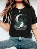 Green Shirt Womens White Fox Sitting Under Moonlight Among Tall Forest Trees And Sparkling Stars Tshirt, Womens T Shirts, White Cotton Shirt Women